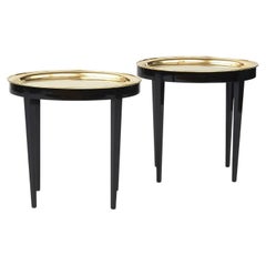 Pair of French Side Tables with Brass Trays