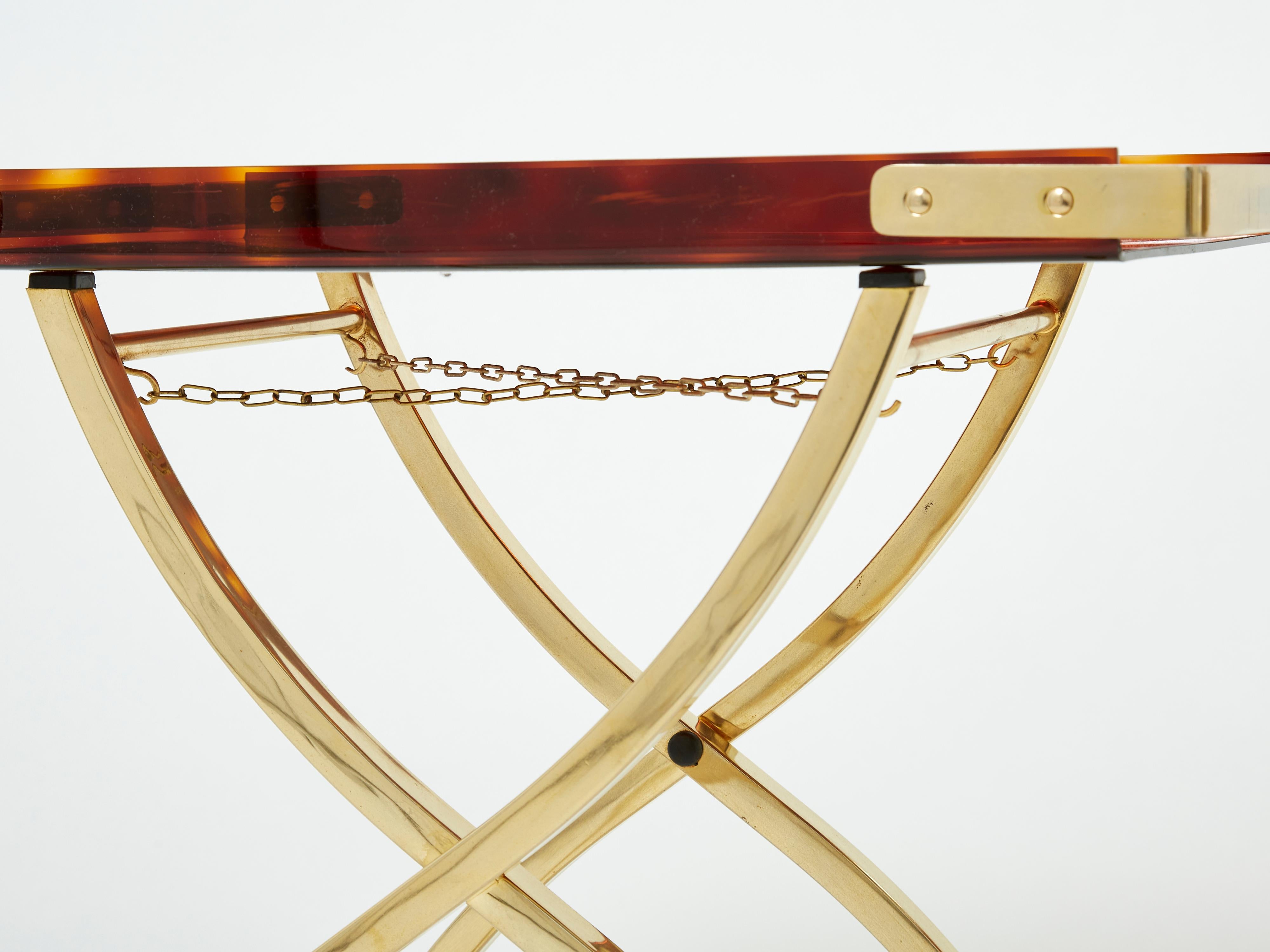Pair of French Side Tray Tables Faux Tortoise Brass Maison Mercier 1970s In Good Condition For Sale In Paris, IDF