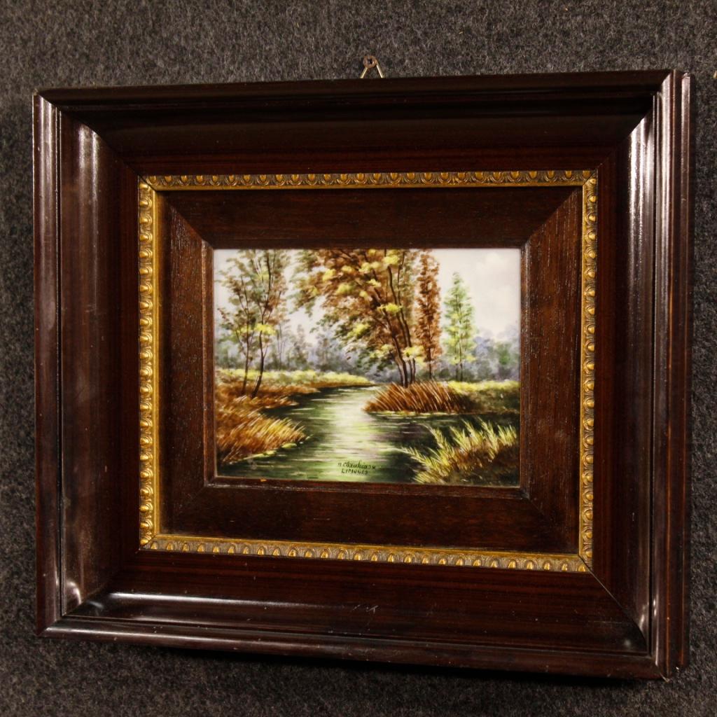 Pair of French Signed Landscape Painting on Limoges Ceramic from 20th Century 3