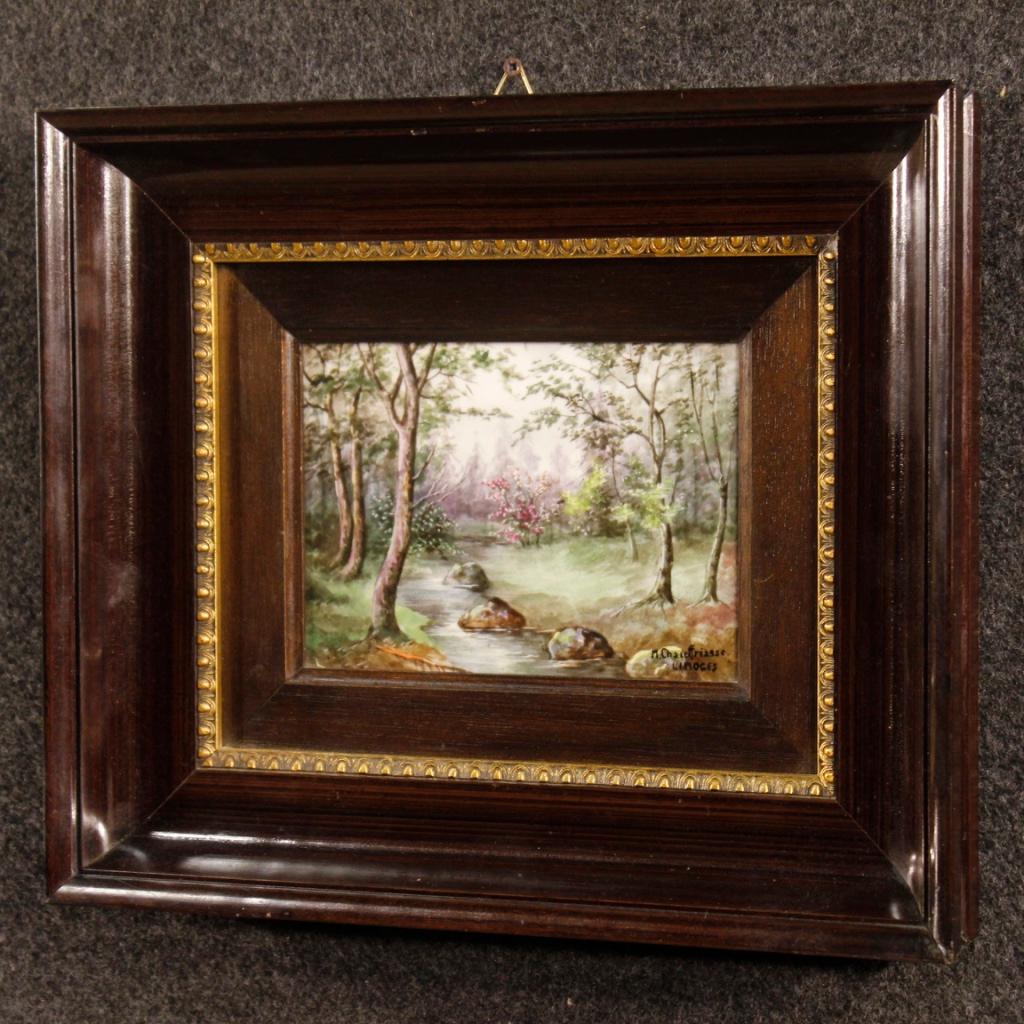 Pair of French Signed Landscape Painting on Limoges Ceramic from 20th Century 4