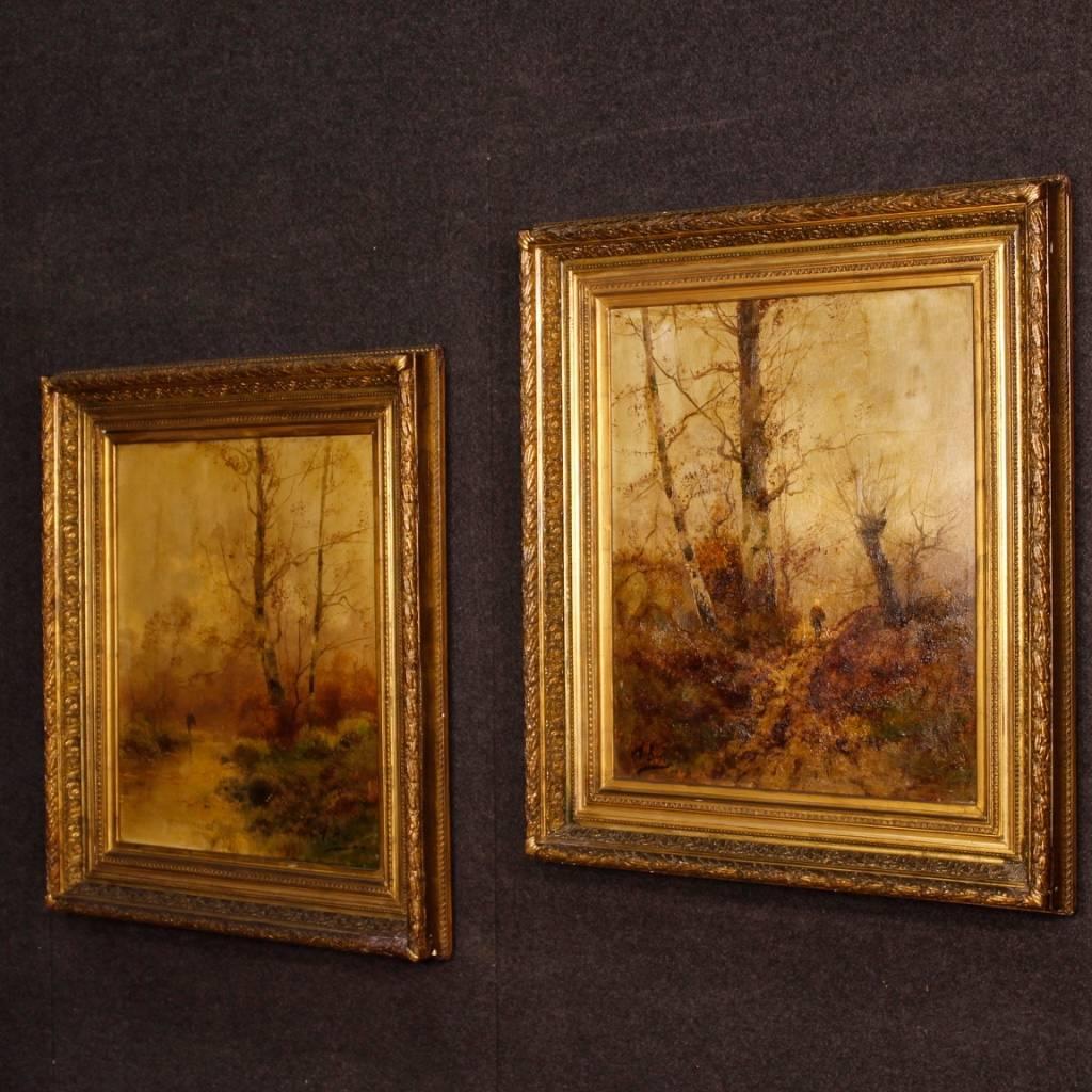 Pair of French Signed Landscape Paintings Oil on Canvas from 19th Century 6