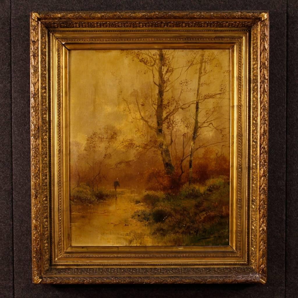 Pair of French Signed Landscape Paintings Oil on Canvas from 19th Century 3