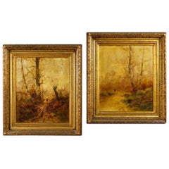 Paire de peintures de paysages signées françaises Huile sur toile du 19ème siècle