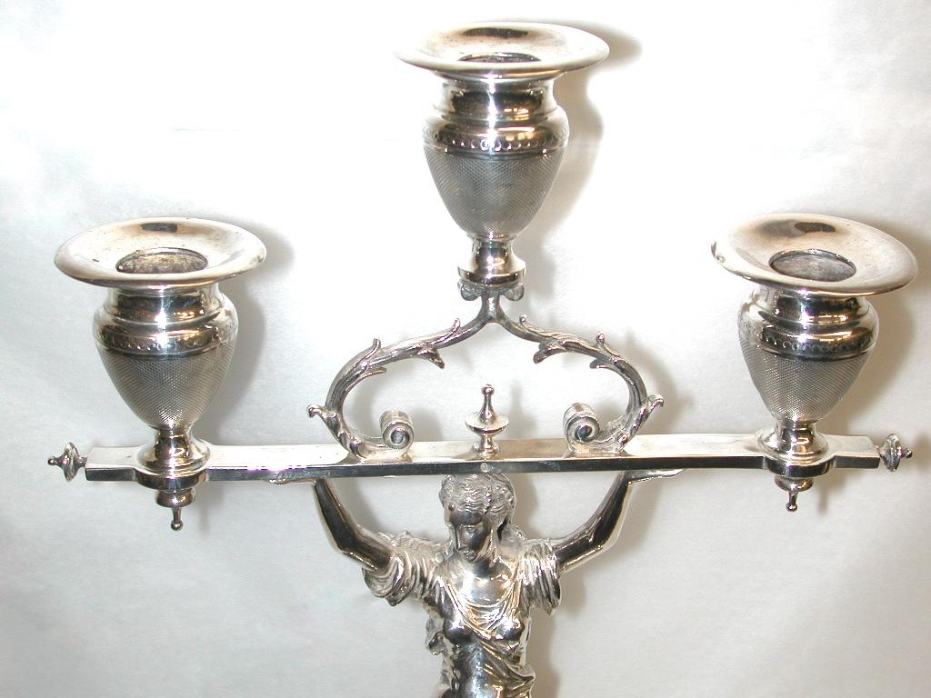 Napoleon III Pair of French Silver 3-Light Candelabra, Dated circa 1860