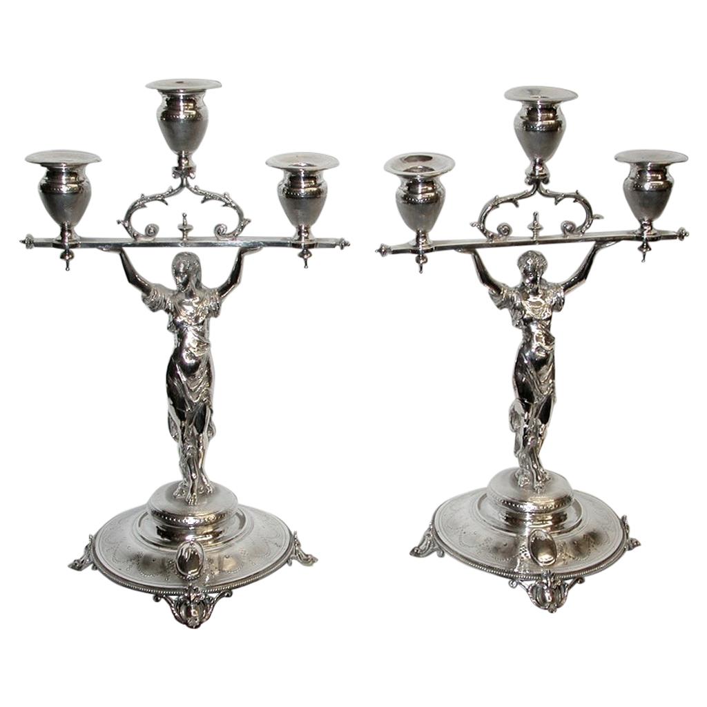 Pair of French Silver 3-Light Candelabra, Dated circa 1860