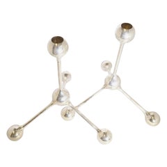 Pair of French Silver Atom Candleholders by Richard Hutten for Christofle