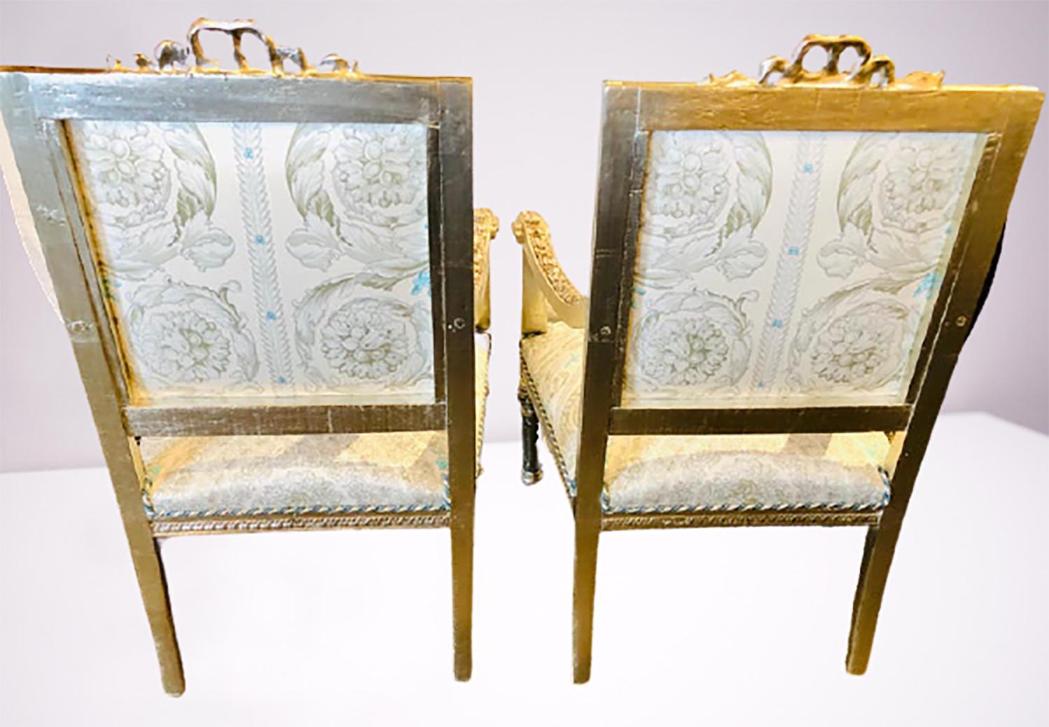 Pair of French Silver Gilt 1920s Louis XVI Style Armchairs In Good Condition In Stamford, CT