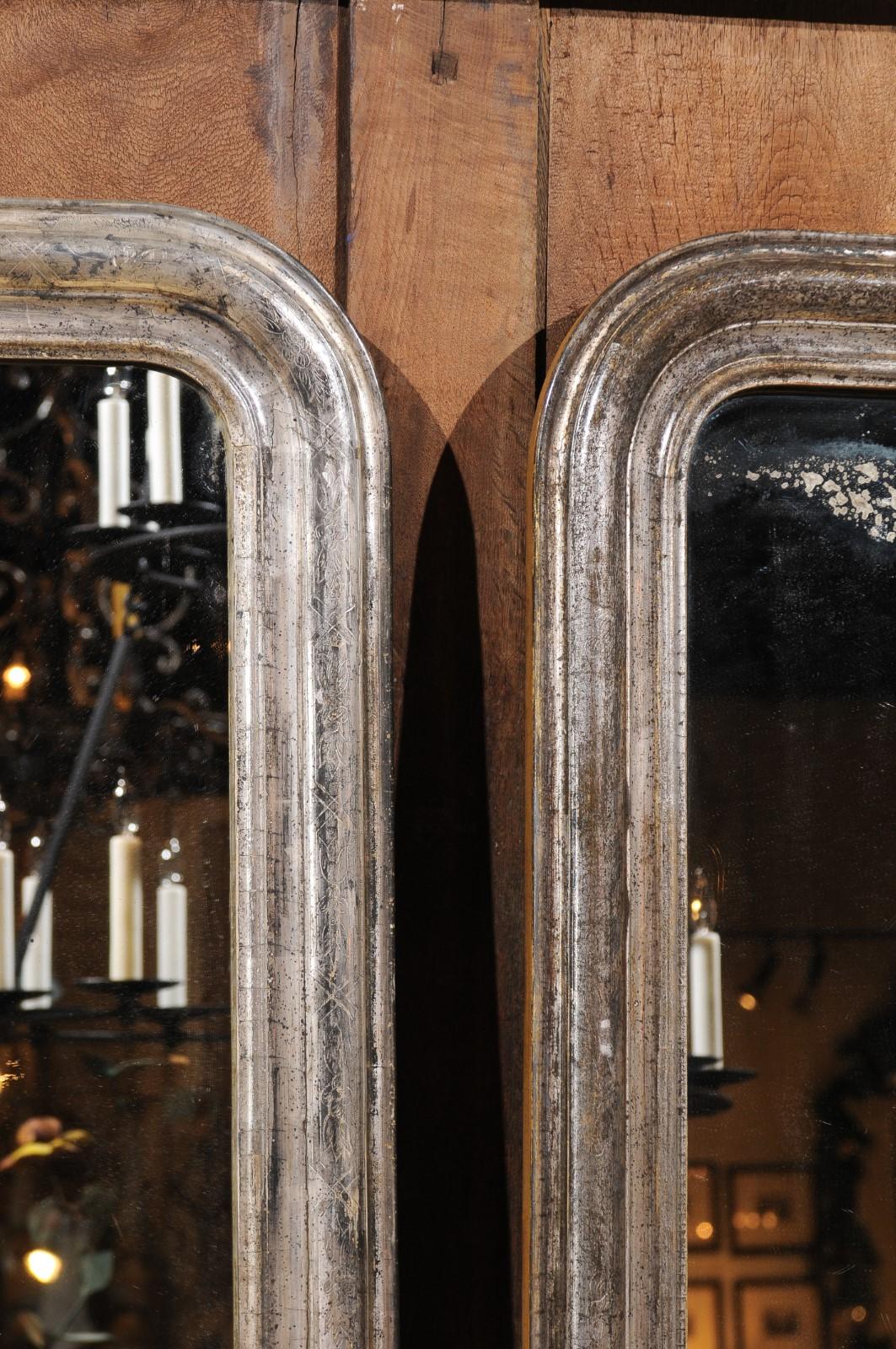 Pair of French Silver Gilt Louis-Philippe 19th Century Mirrors with Aged Patina (Silber)