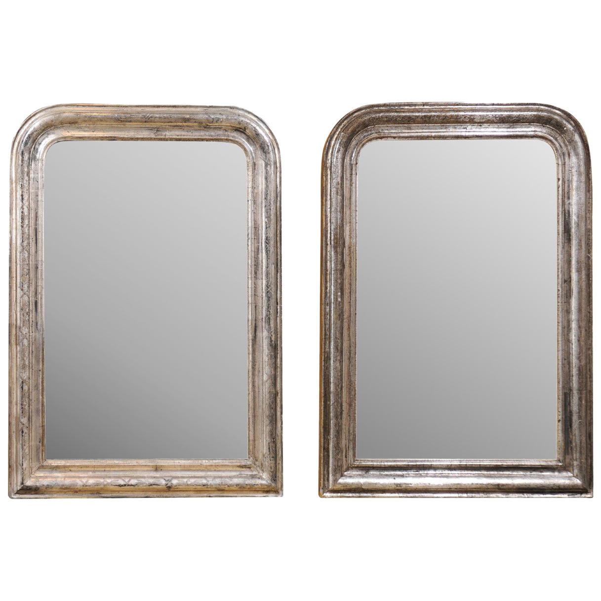 Pair of French Silver Gilt Louis-Philippe 19th Century Mirrors with Aged Patina