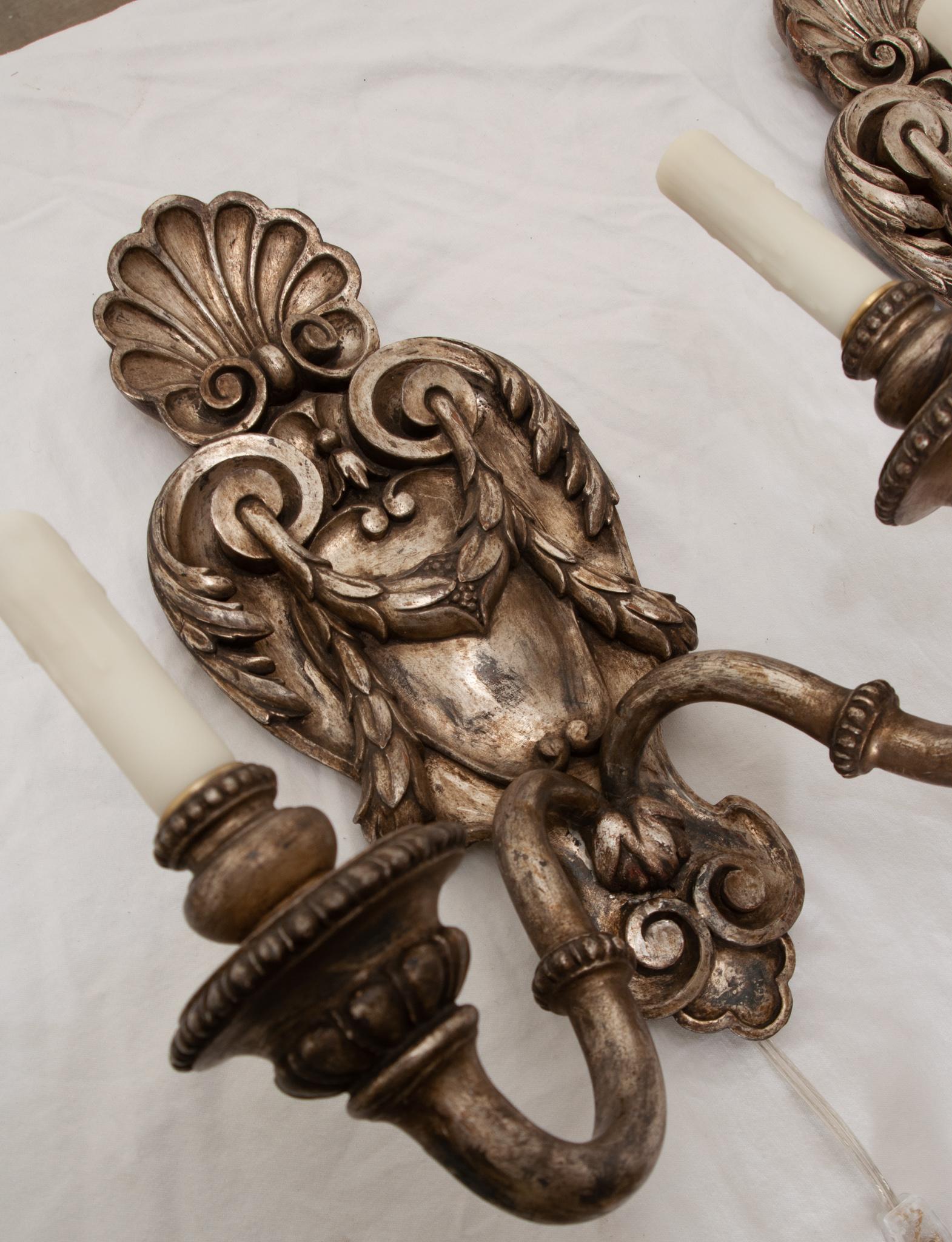 20th Century Pair of French Silver Gilt Wall Sconces For Sale