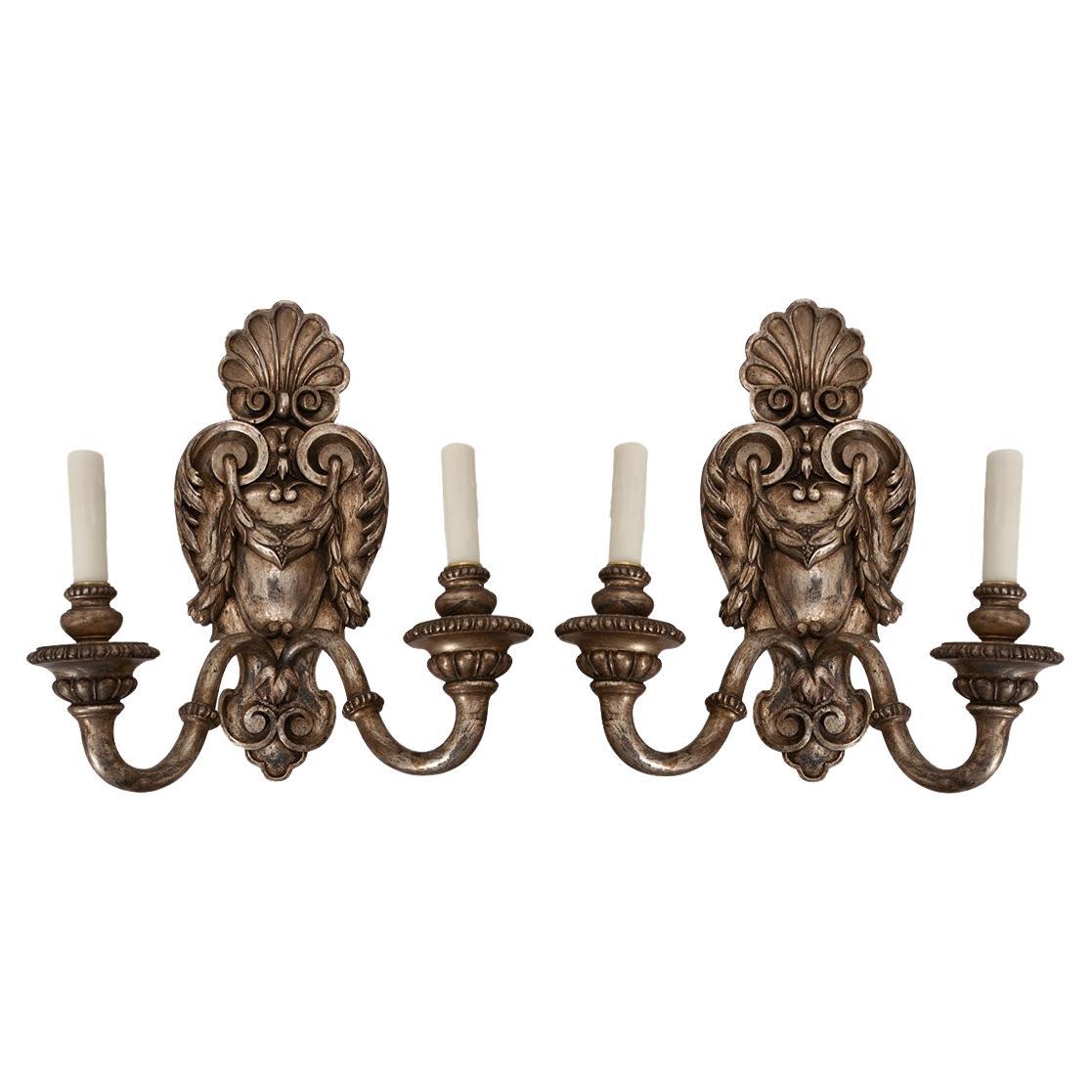 Coppia di applique francesi in argento dorato