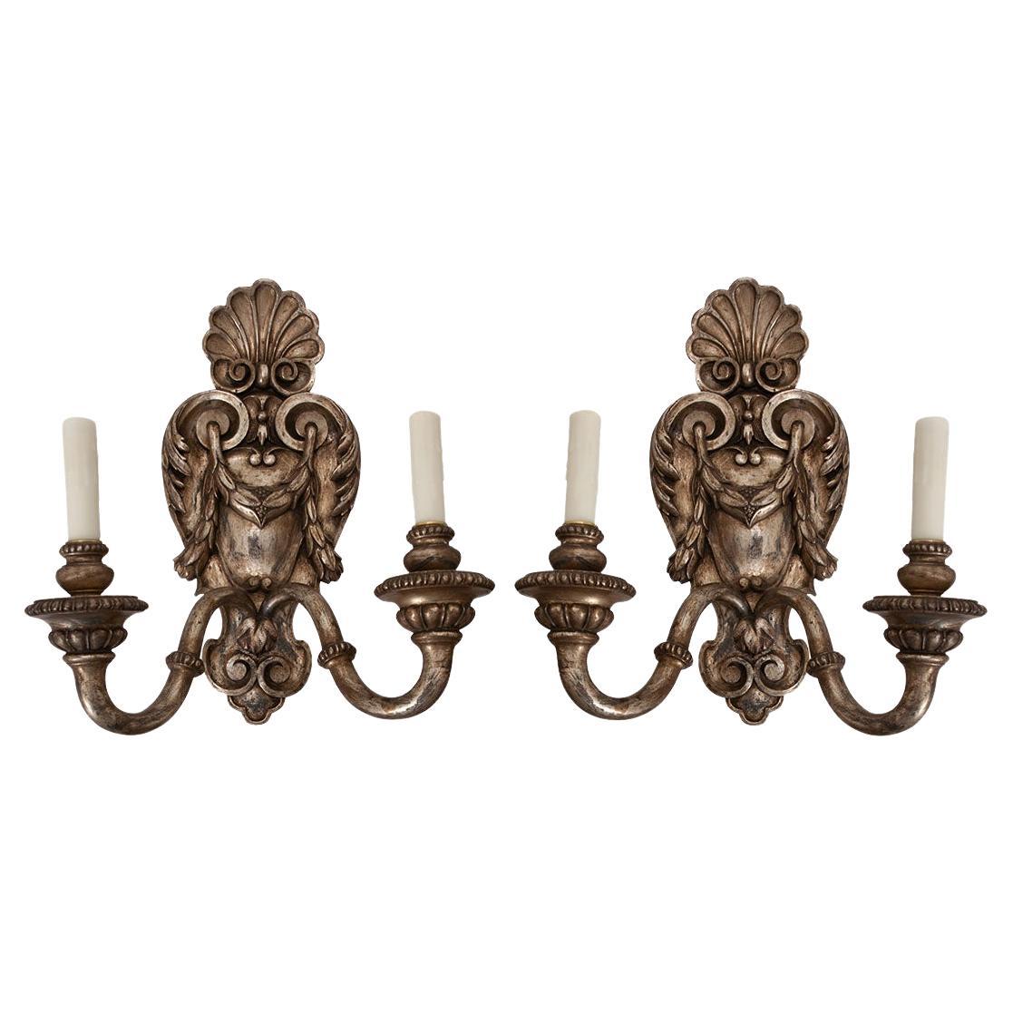 Pair of French Silver Gilt Wall Sconces