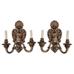 Vintage Pair of French Silver Gilt Wall Sconces