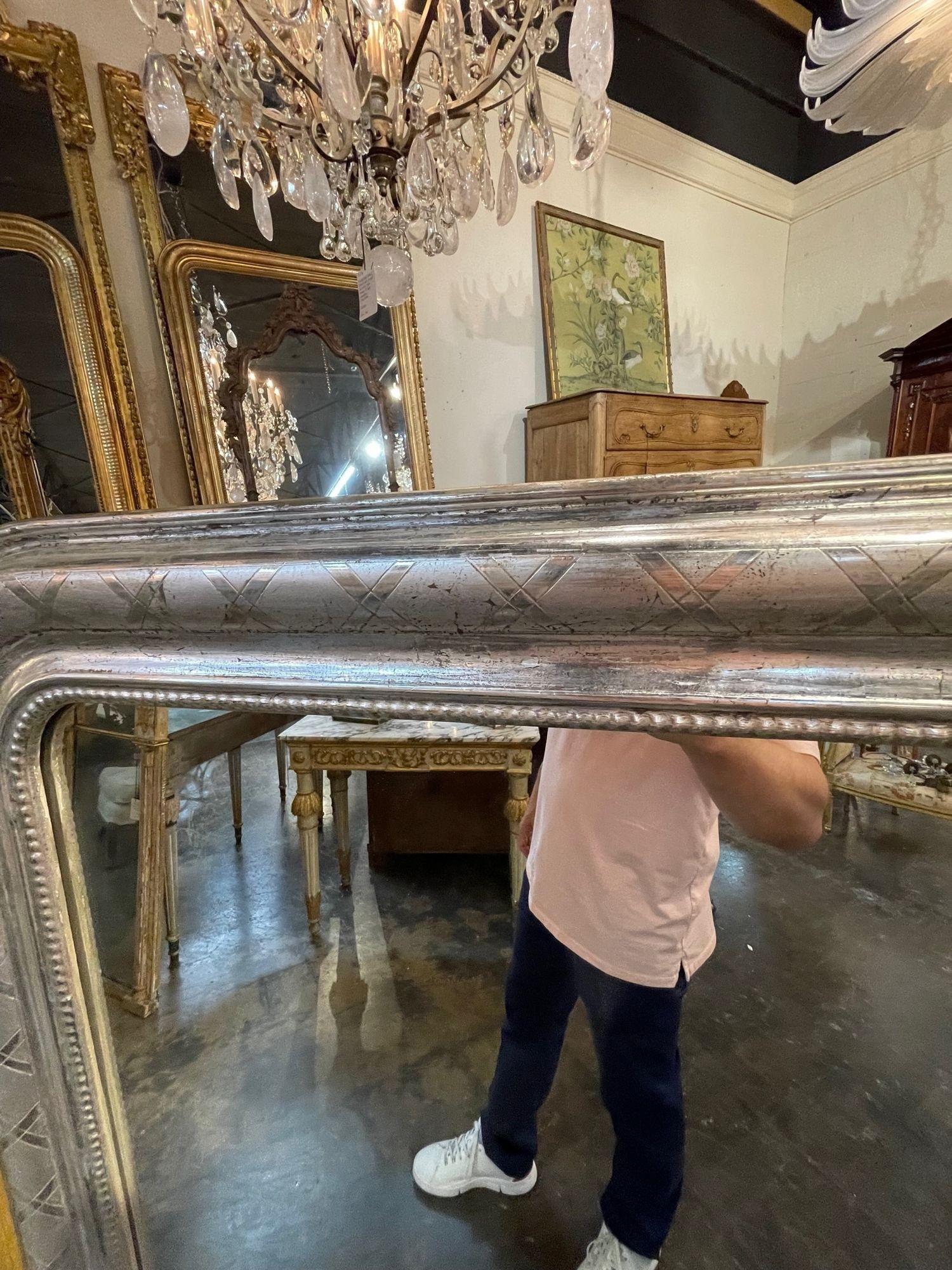 20th Century Pair of French Silver Leaf Louis Philippe Mirrors with X Pattern For Sale