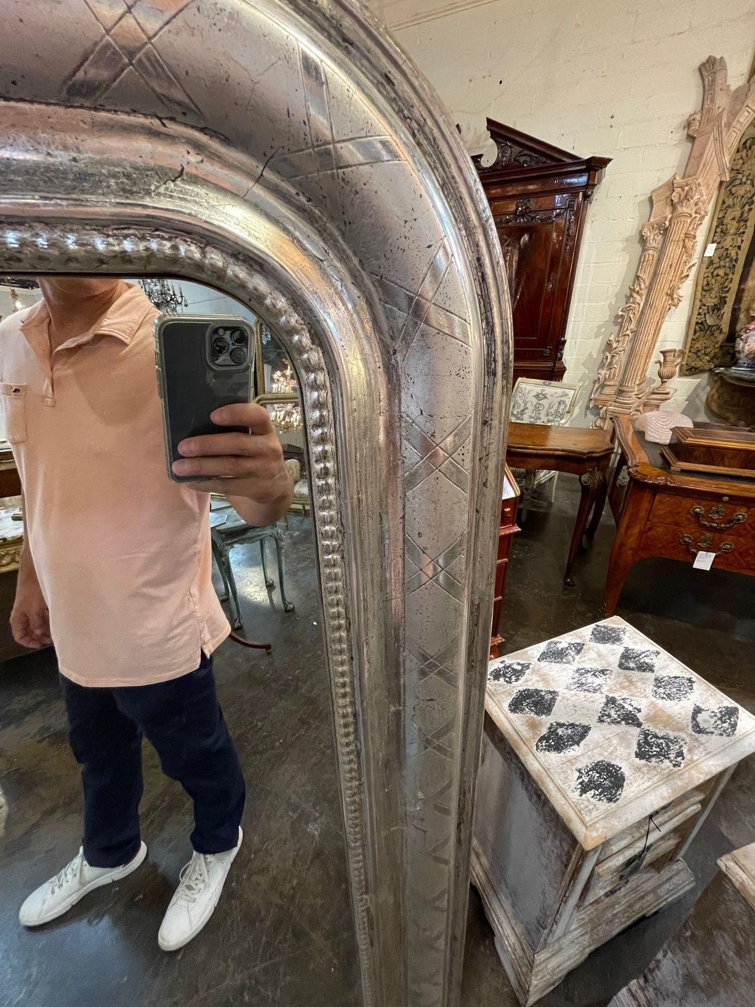 Pair of French Silver Leaf Louis Philippe Mirrors with X Pattern For Sale 1