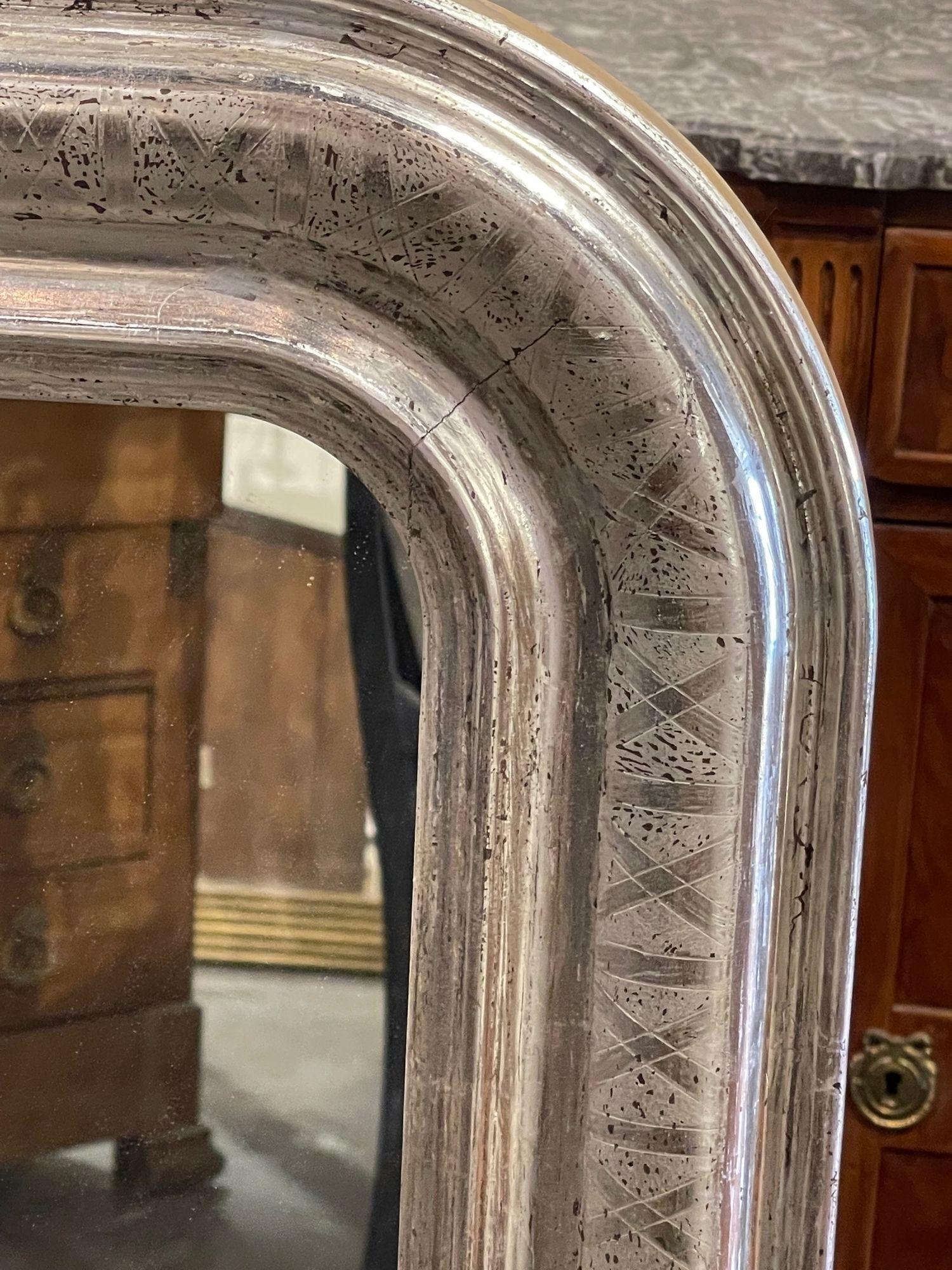 Pair of French Silver Leaf Louis Philippe Mirrors with X Pattern For Sale 4