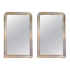 Pair of French Silver Leaf Louis Philippe Mirrors with X Pattern