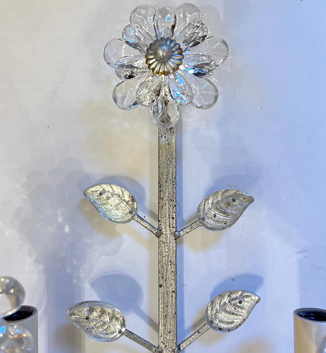 Molded Pair of French Silver Leaf Sconces For Sale