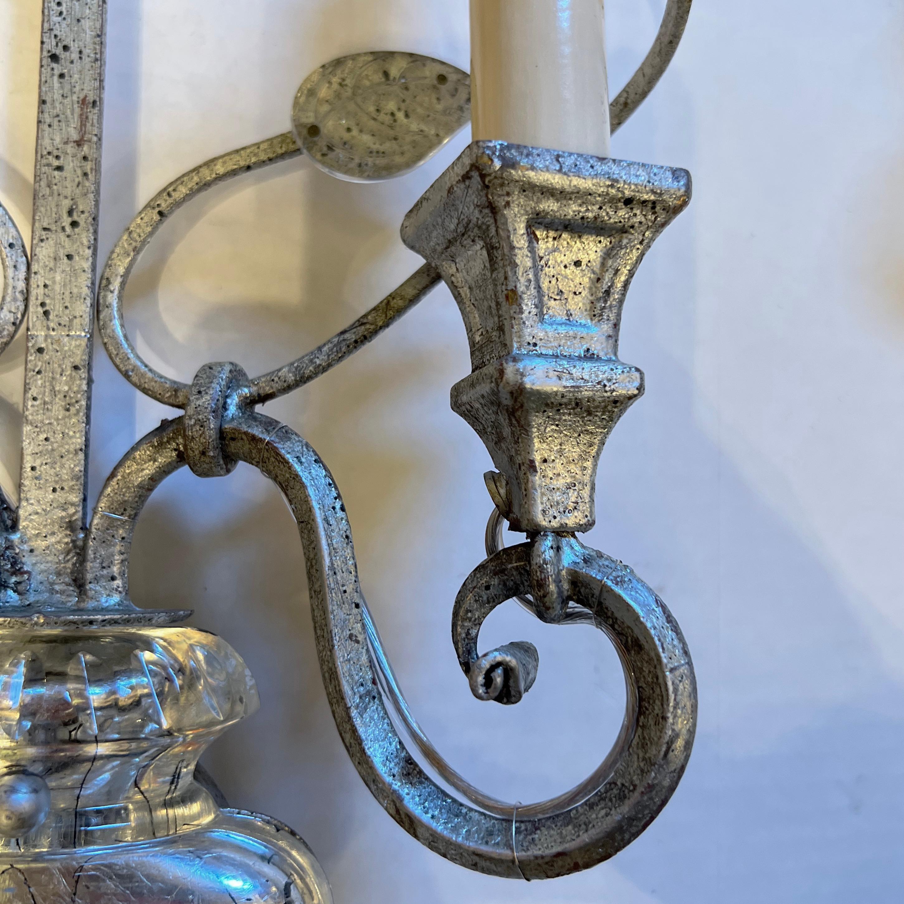 Mid-20th Century Pair of French Silver Leaf Sconces For Sale