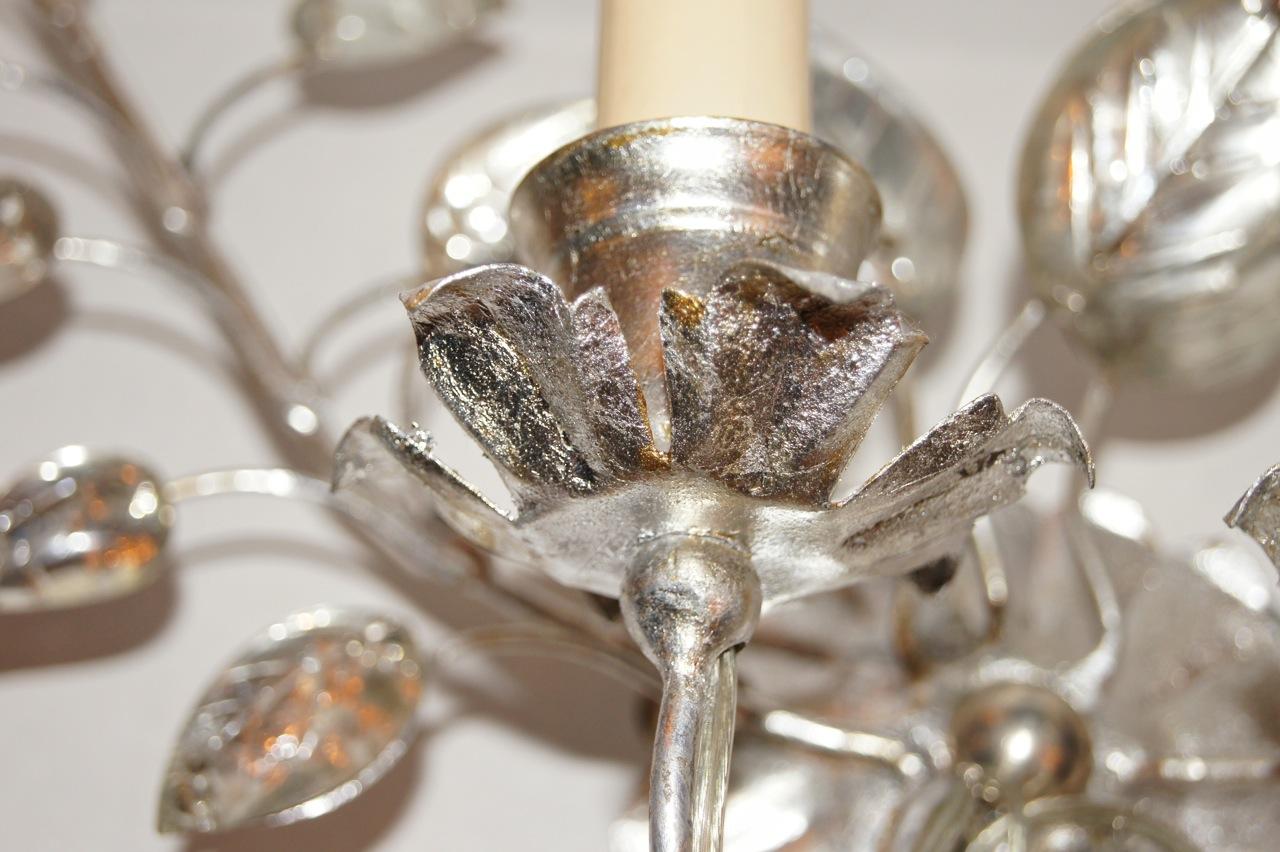 Metà XX secolo Coppia di lampade francesi con foglie d'argento in vendita