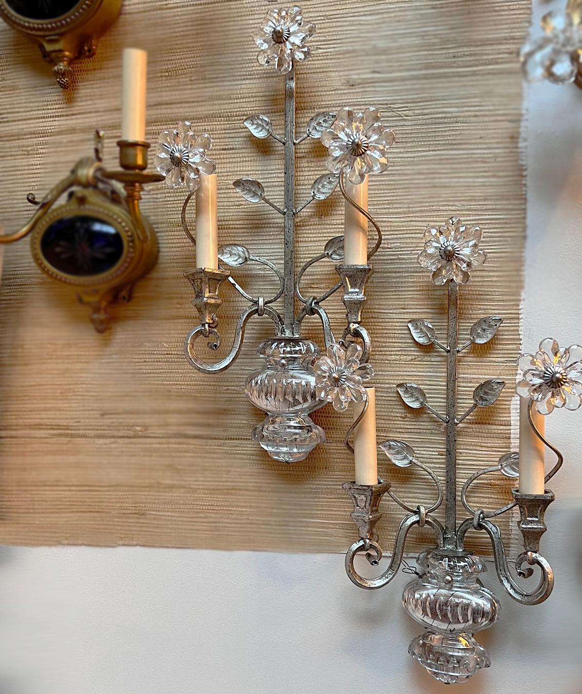 Pair of French Silver Leaf Sconces For Sale 1