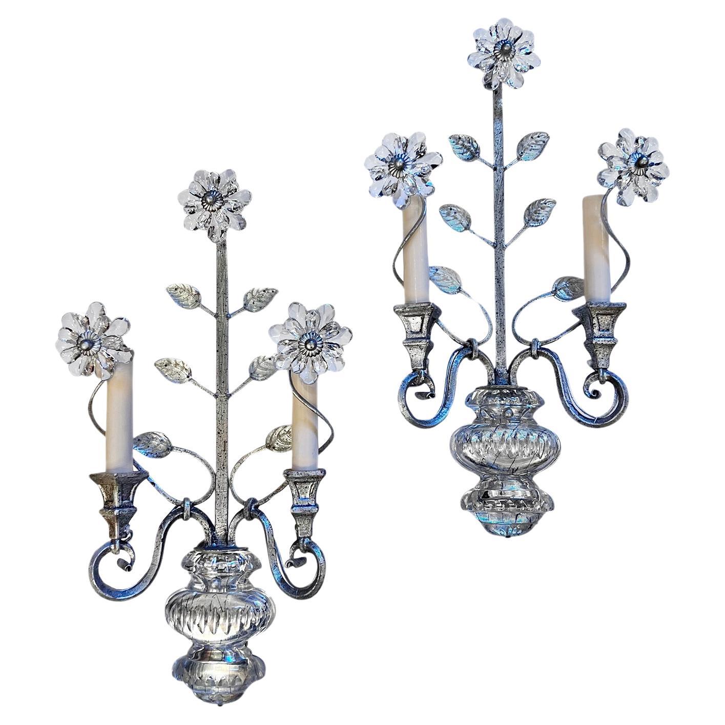 Pair of French Silver Leaf Sconces For Sale
