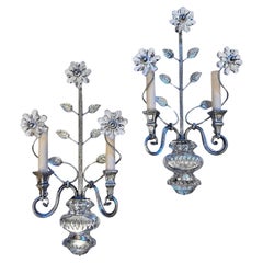 Vintage Pair of French Silver Leaf Sconces