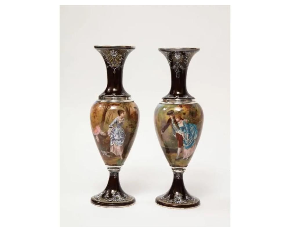 Pair of French Silver & Limoges Enamel Vases, Retailed by Tiffany & Co. For Sale 6