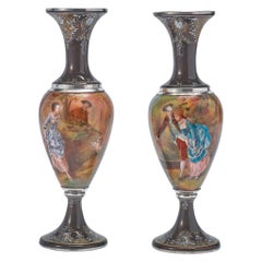 Pair of French Silver & Limoges Enamel Vases, Retailed by Tiffany & Co.