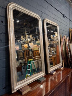 Pair of French Silver Louis Philippe Frames with Geometric Pattern