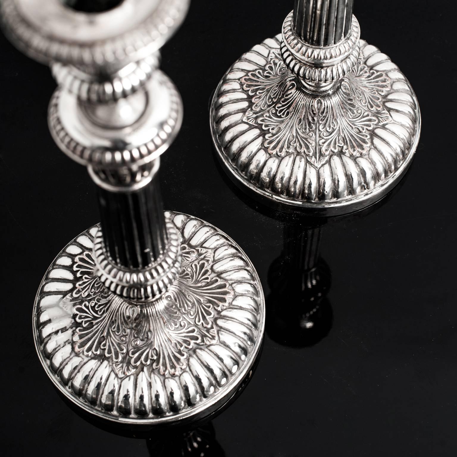 Pair of French candlesticks silver metal, Louis Philippe period.