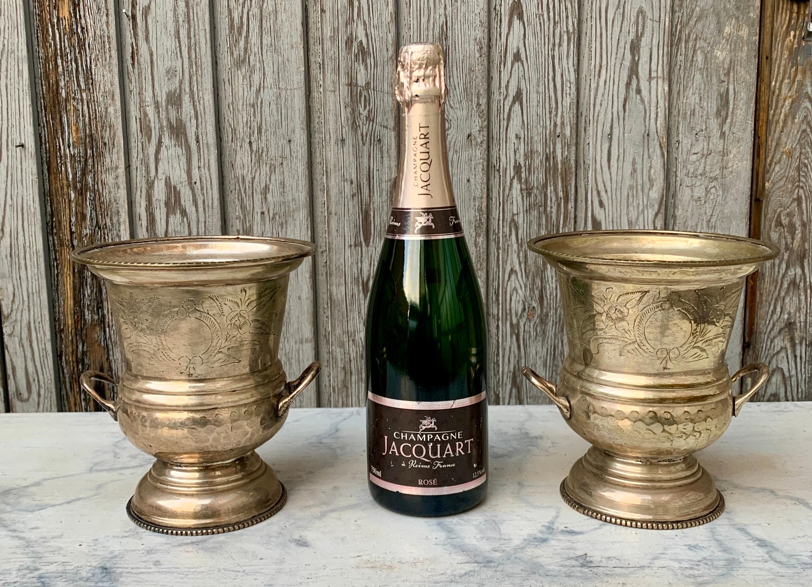 Pareja de cubiteras francesas de plata para champán Artículos de bar en venta 4
