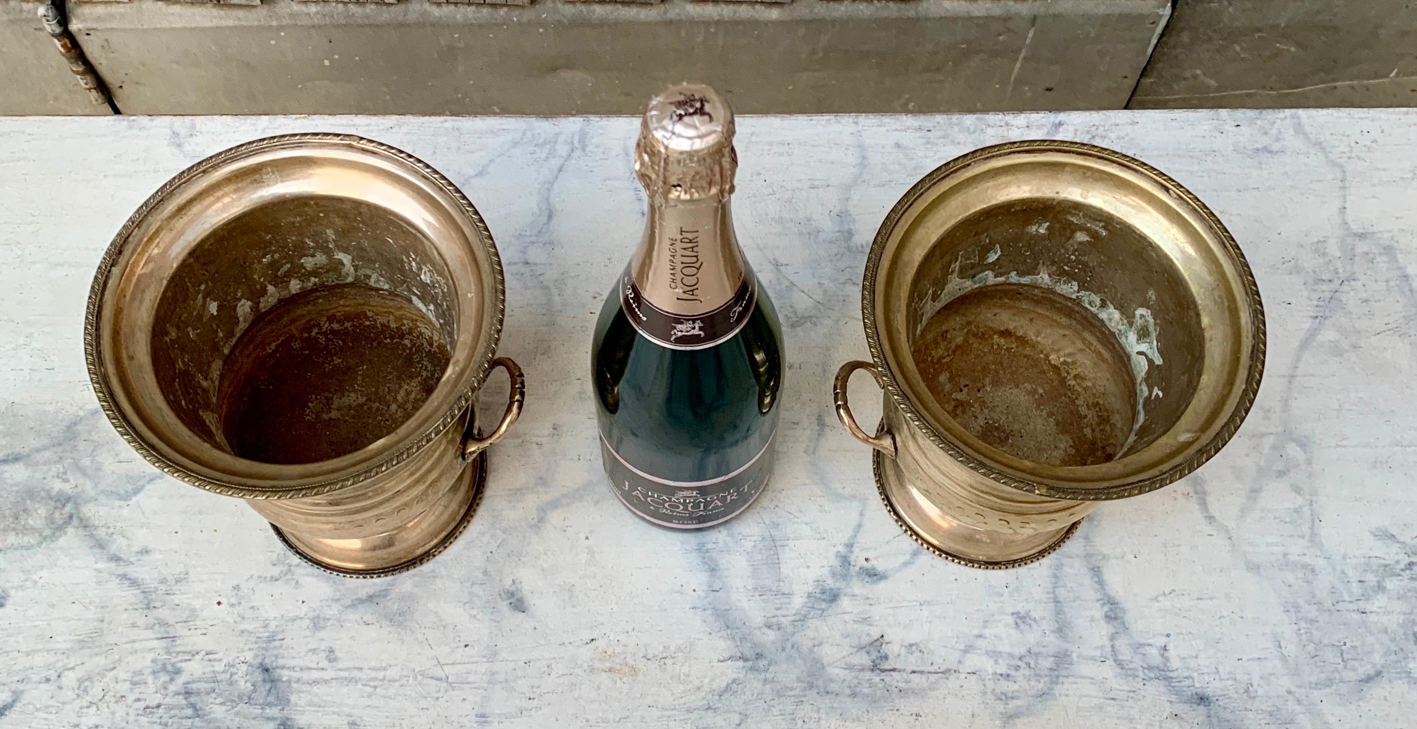 Pareja de cubiteras francesas de plata para champán Artículos de bar en venta 5