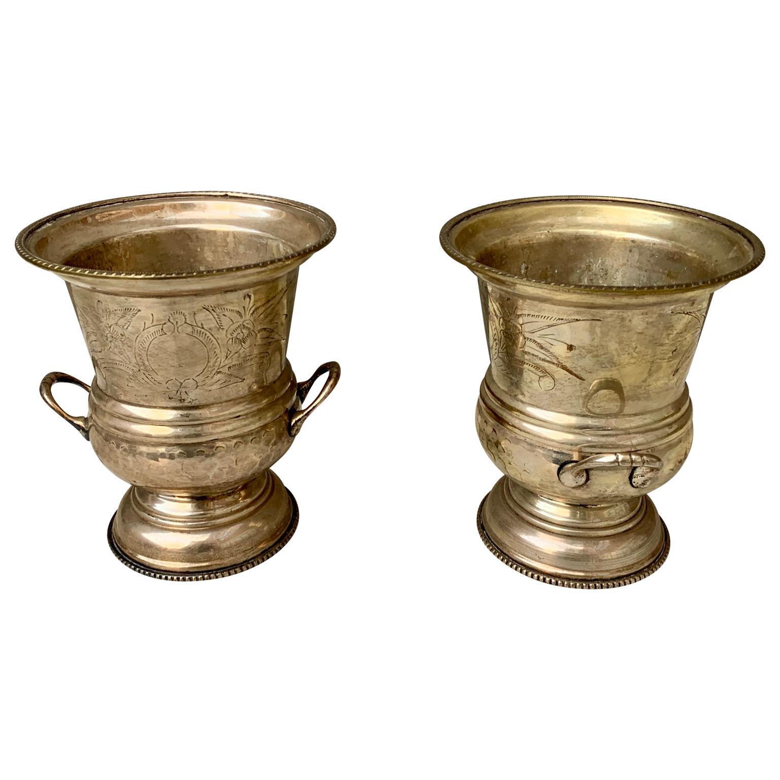 Pareja de cubiteras francesas de plata para champán Artículos de bar Luis XVI en venta