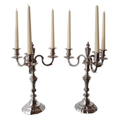 Pair of French Silver Plated Candelabras in a Classical Style, 19th Century