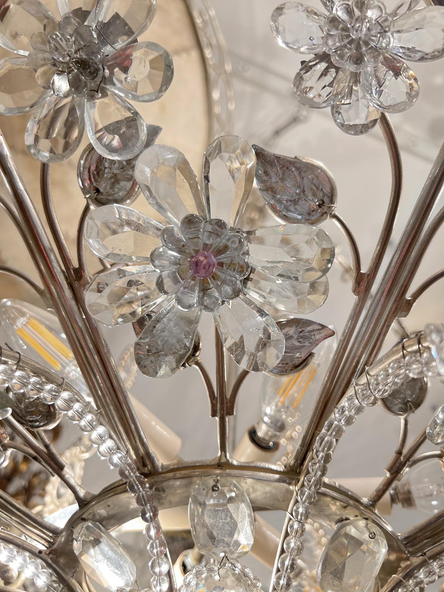 Mid-20th Century Pair of French Silver Plated Chandeliers, Sold Individually For Sale