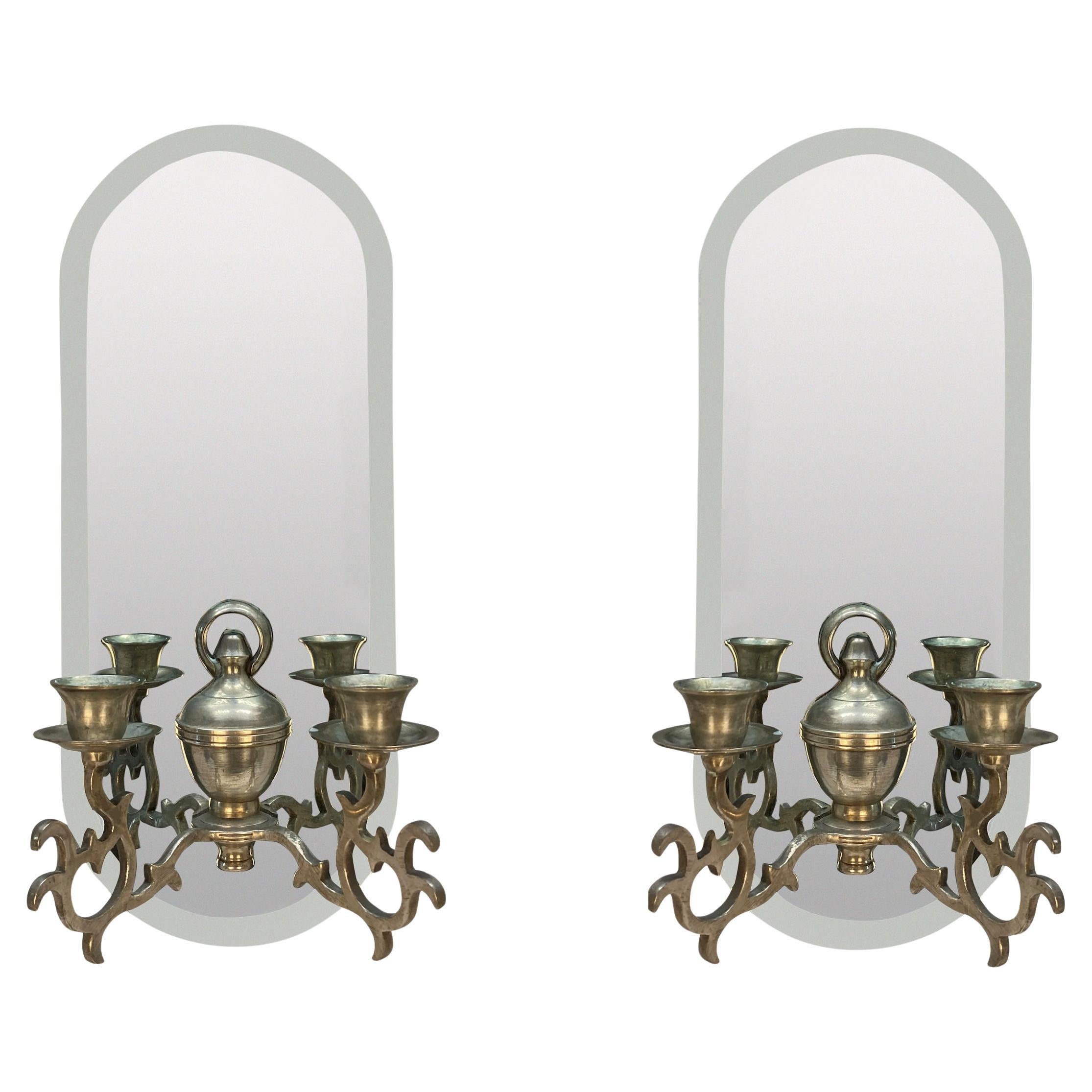 Coppia di Girandole francesi placcate in argento con retro a specchio