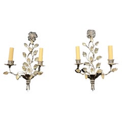 Pair of French Silver Plated Sconces, Circa 1930s