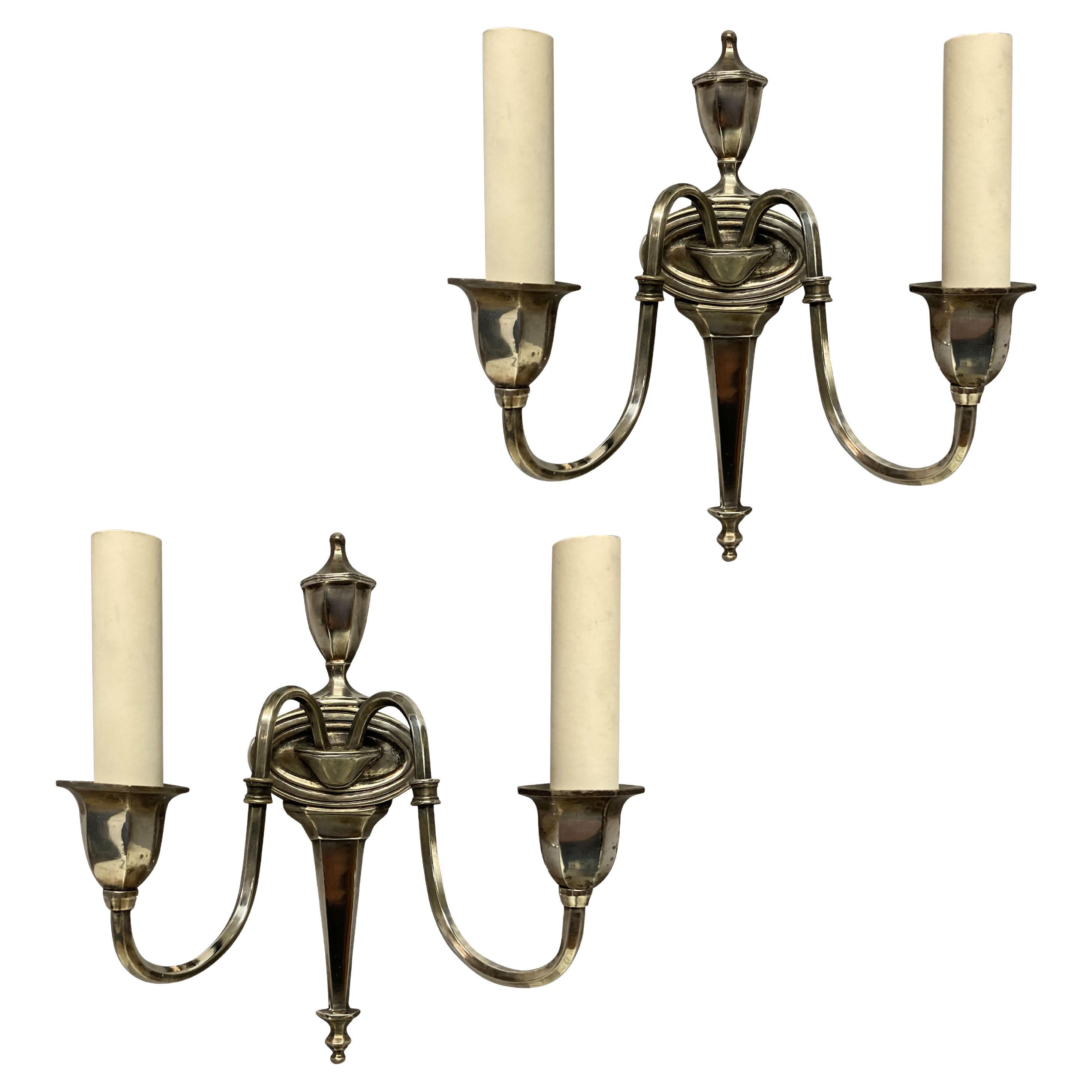 Pair of French Silver Plated Twin Branch Wall Lights