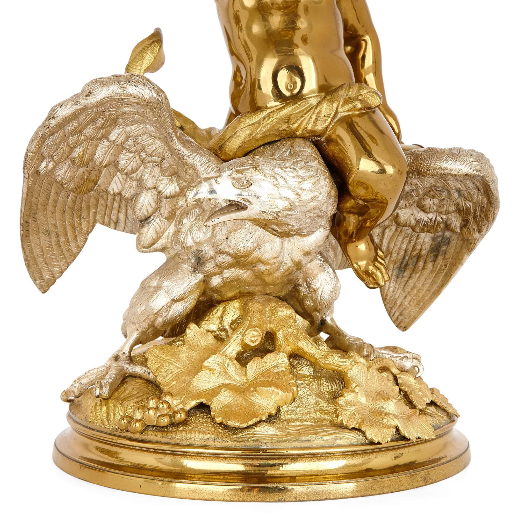Bronze Paire de candélabres français en argent et bronze doré  en vente