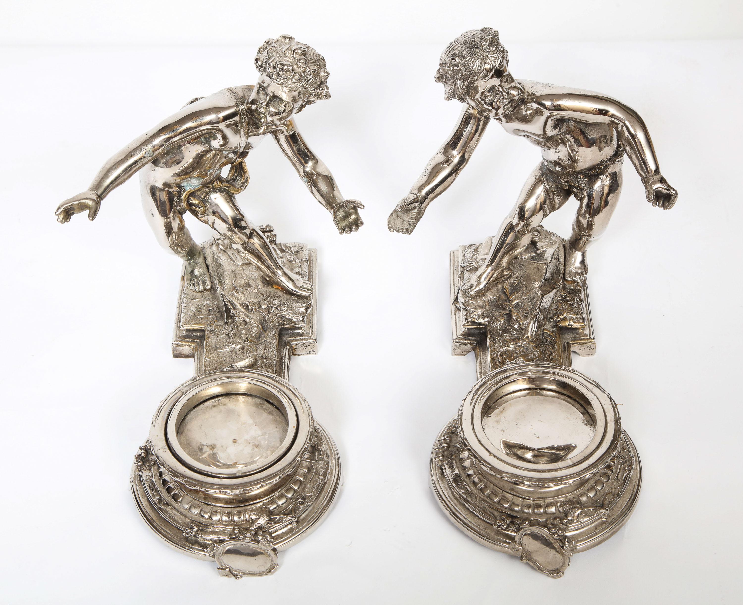 Pair of French Silvered Bronze and Glass Centerpieces with Cherubs 15
