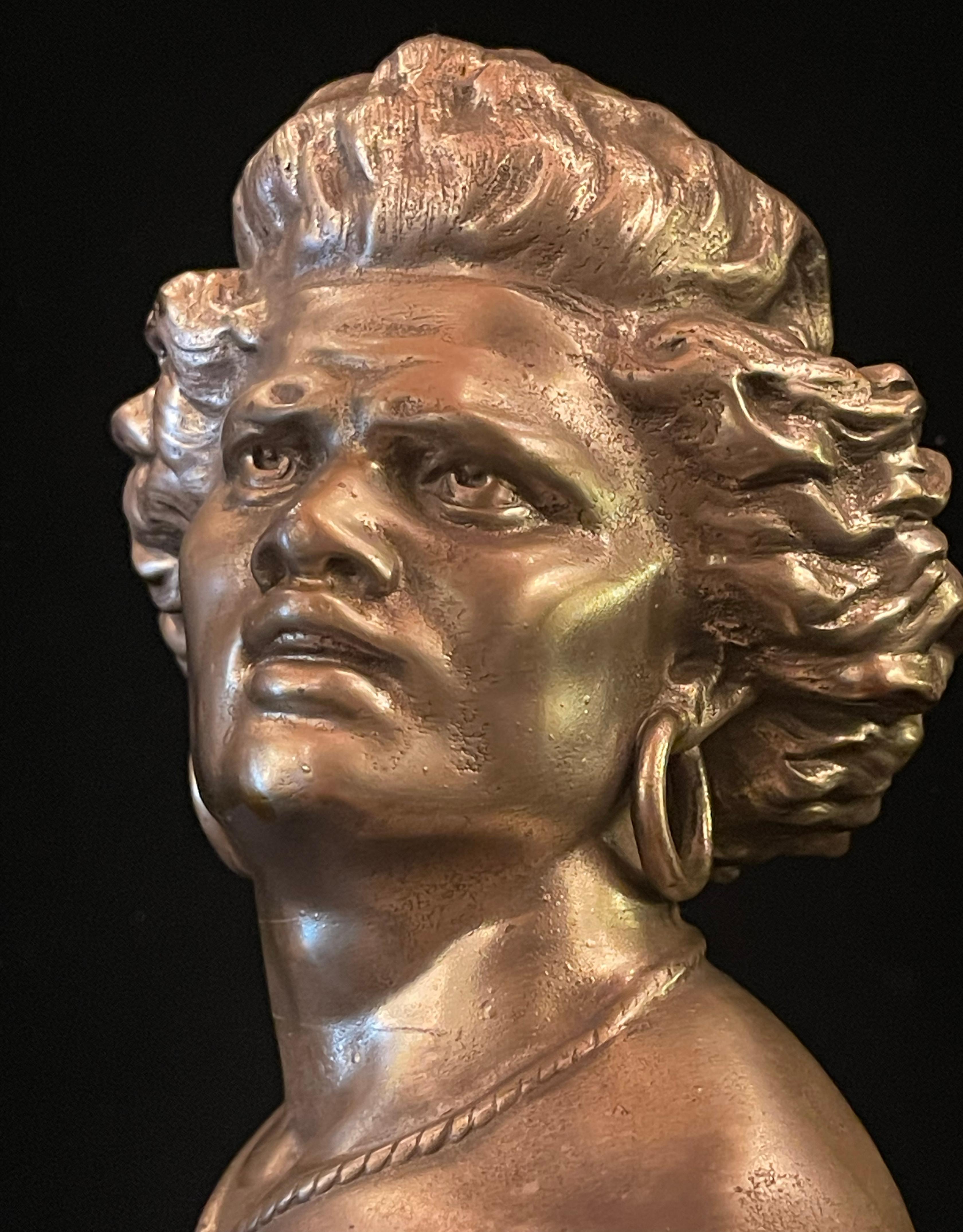 Bronze Paire de bustes en bronze argenté représentant le guerrier indien et sa jeune fille en vente