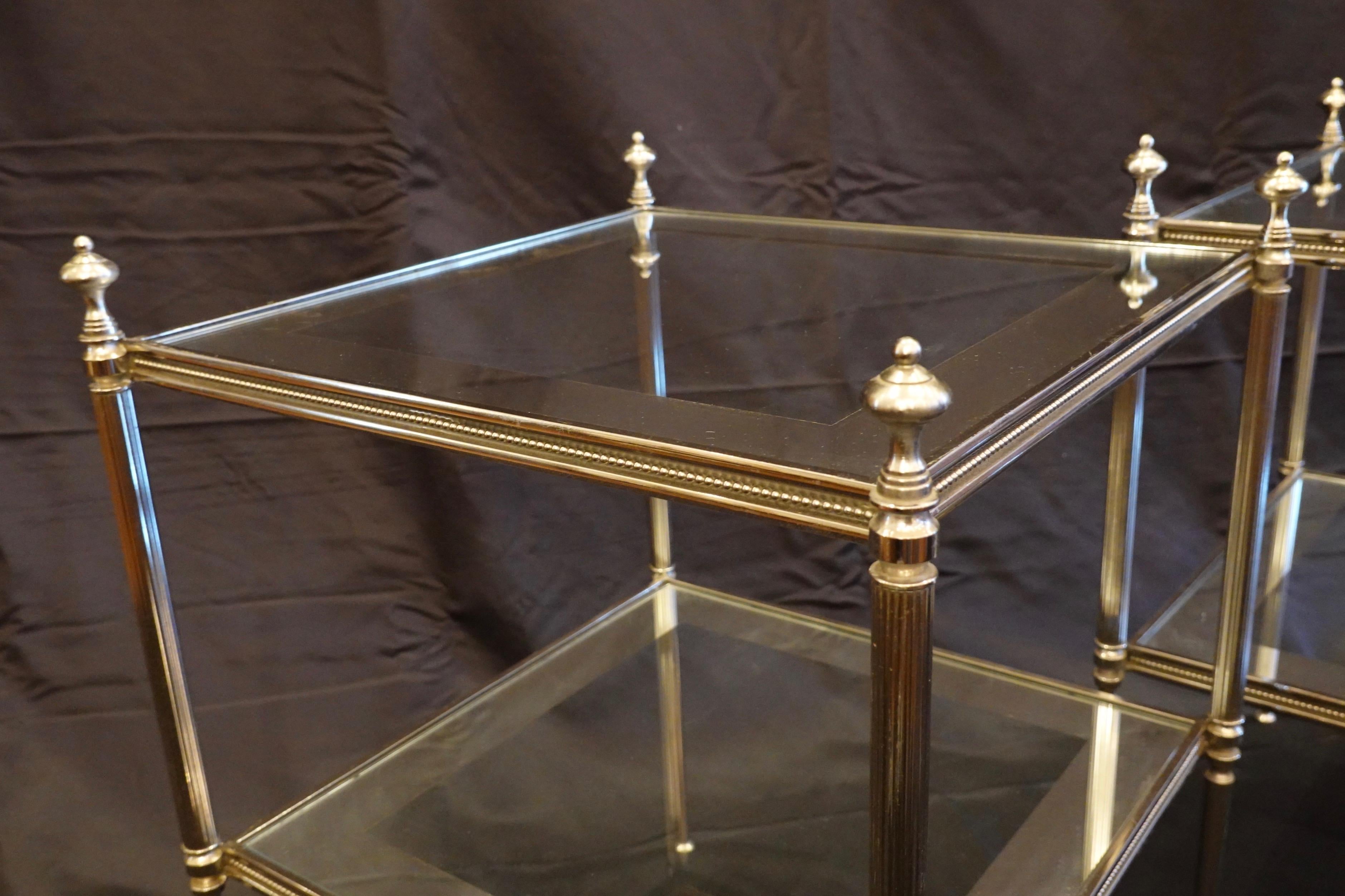 Pair of French Silvered-Bronze Two-Tiered Side Tables with Glass Tops 3