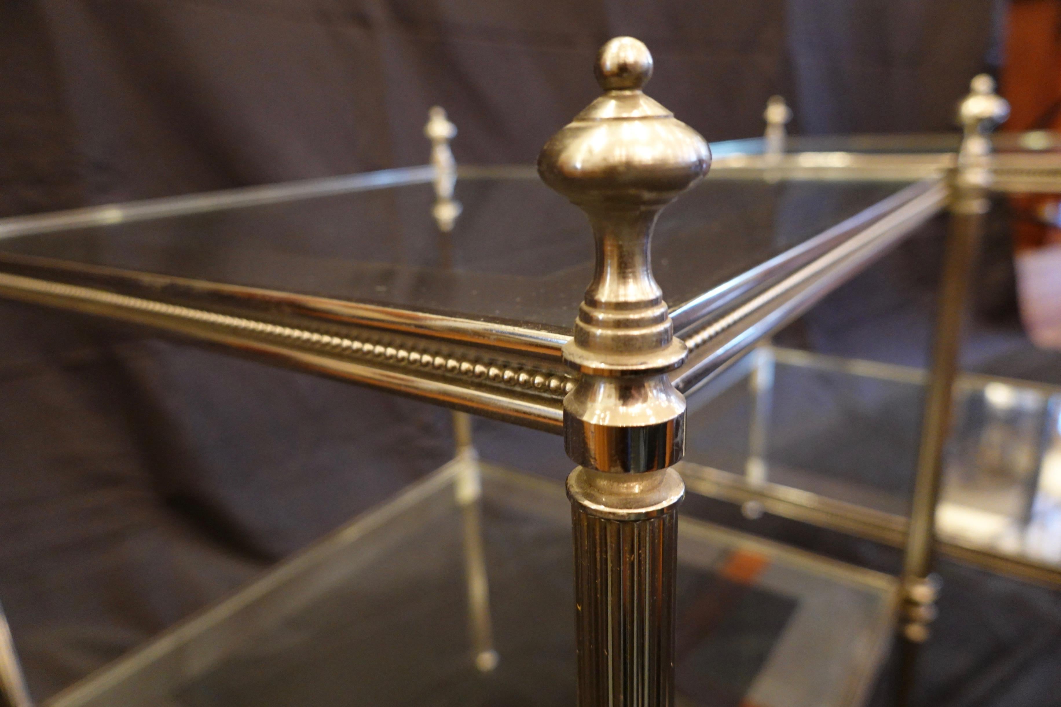 Pair of French Silvered-Bronze Two-Tiered Side Tables with Glass Tops 4