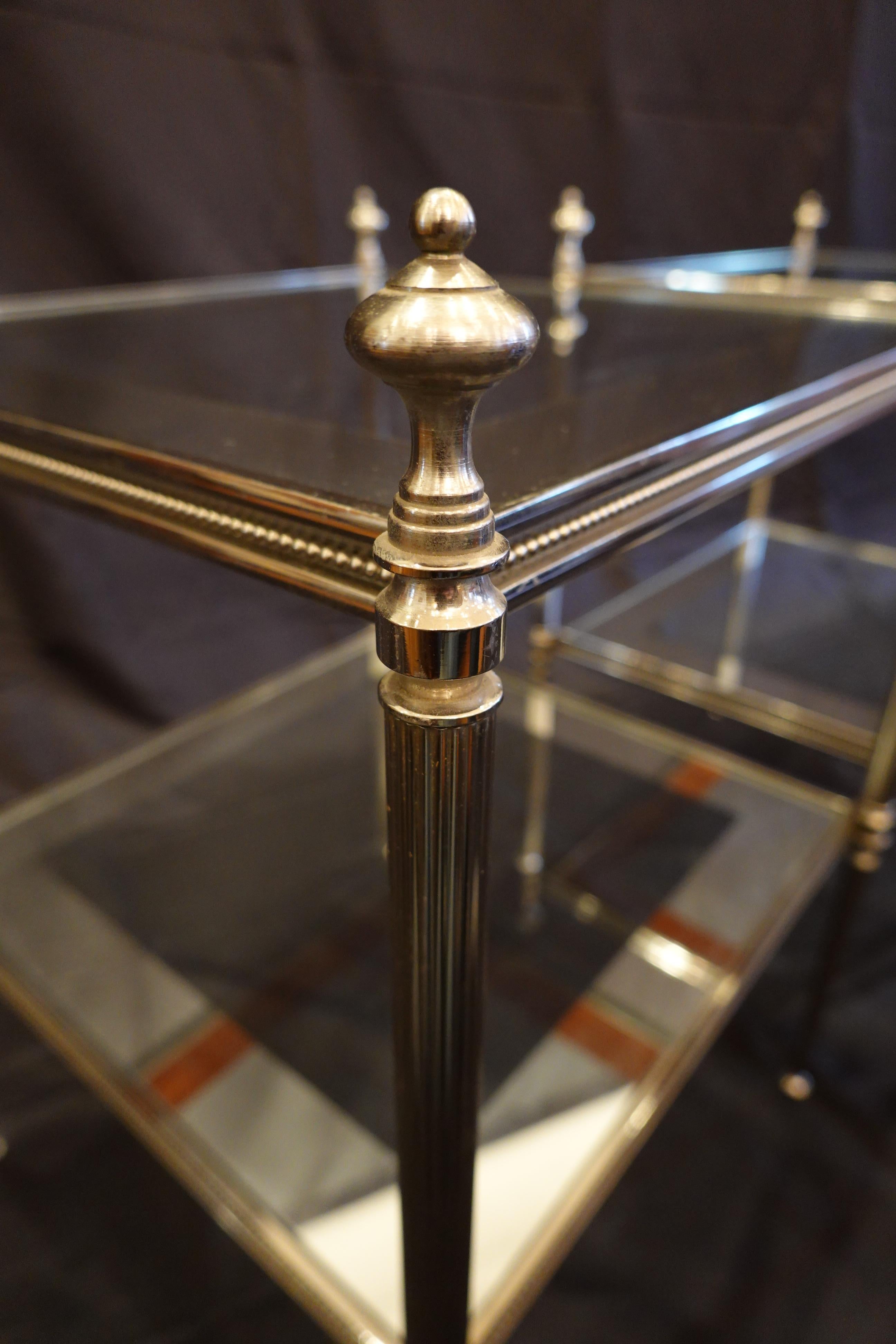 Pair of French Silvered-Bronze Two-Tiered Side Tables with Glass Tops 5
