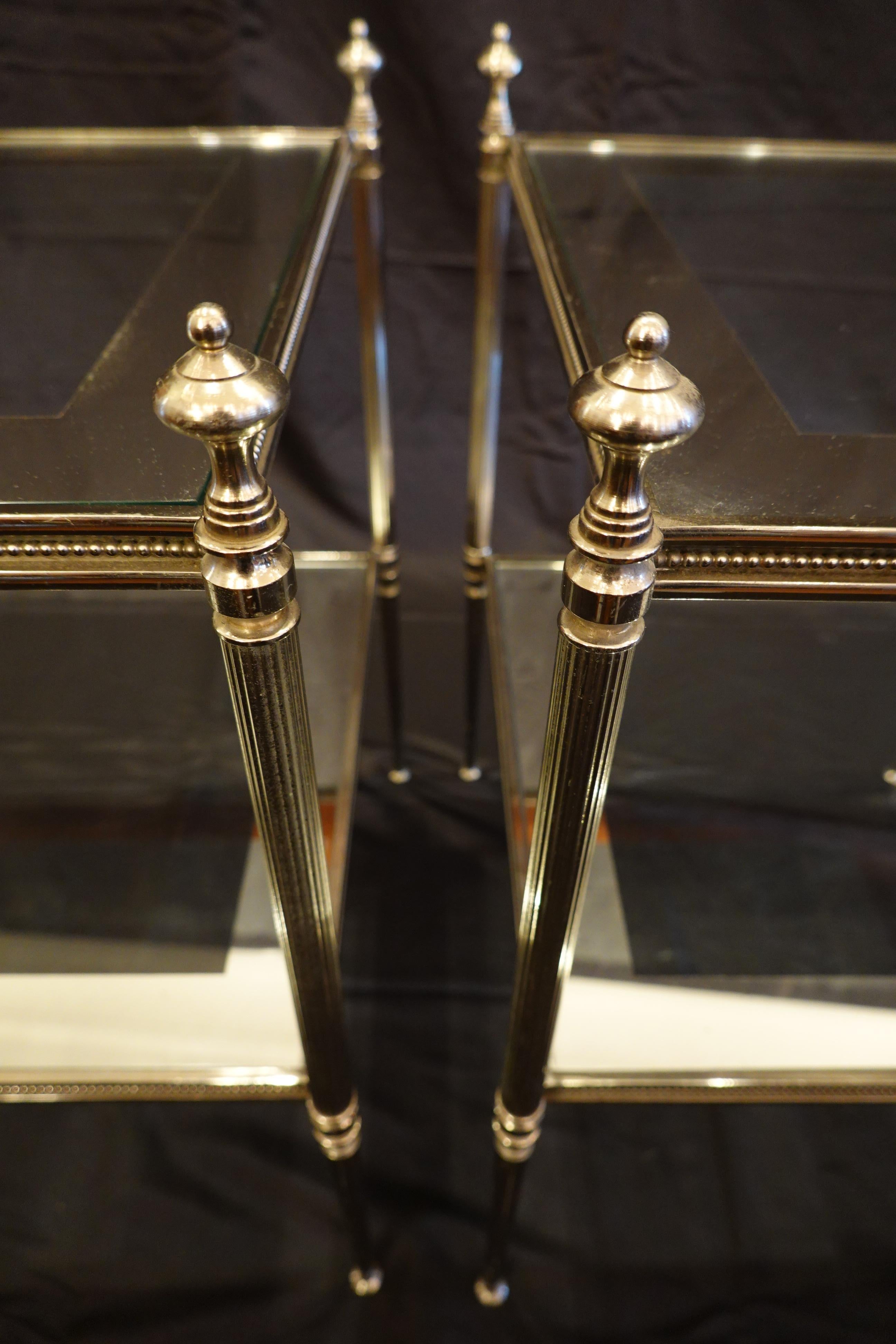 Pair of French Silvered-Bronze Two-Tiered Side Tables with Glass Tops 2