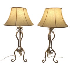 Vintage Pair of French Forged Iron Table Lamps