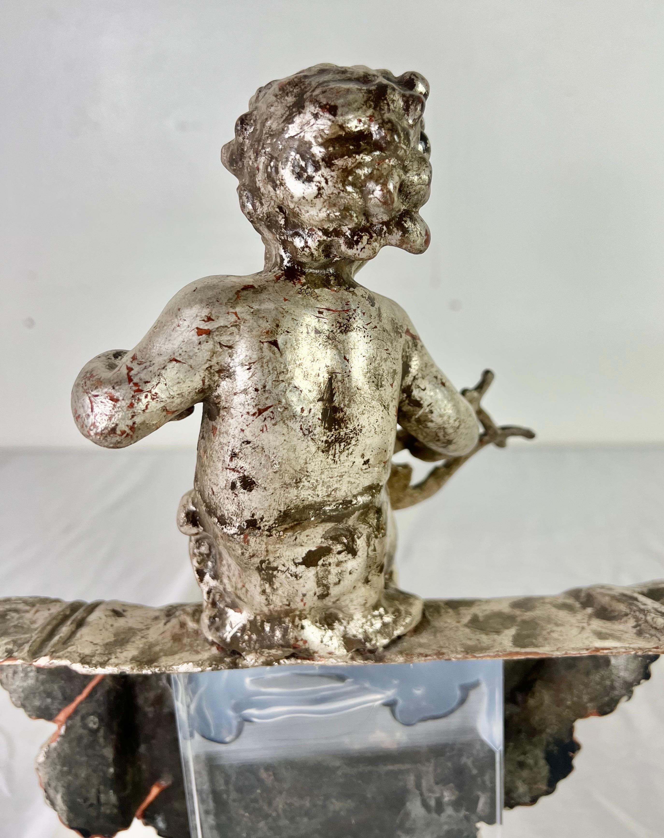 Pair of French Silvered Gilt Metal Cherubs on Lucite Bases For Sale 7