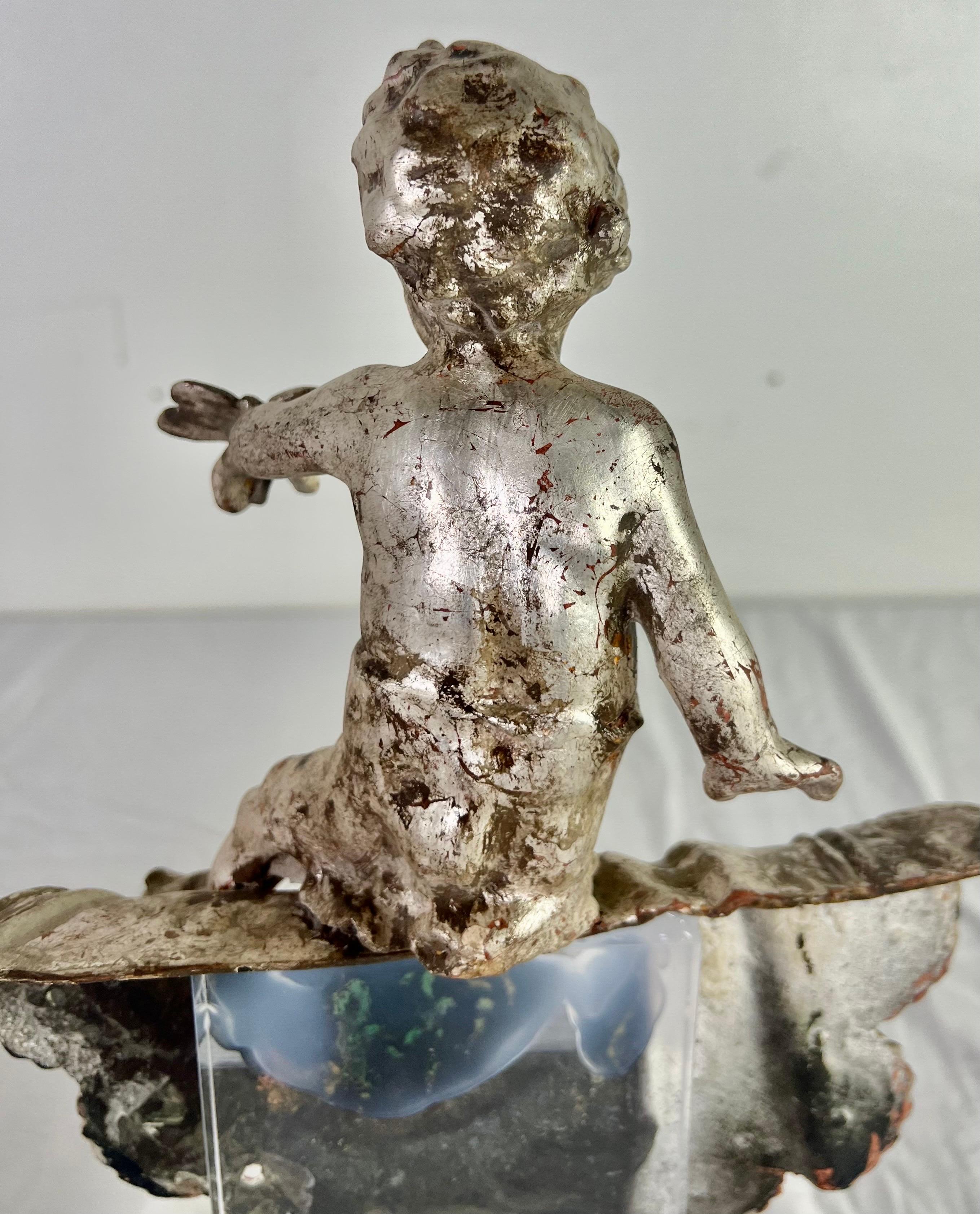 Pair of French Silvered Gilt Metal Cherubs on Lucite Bases For Sale 8