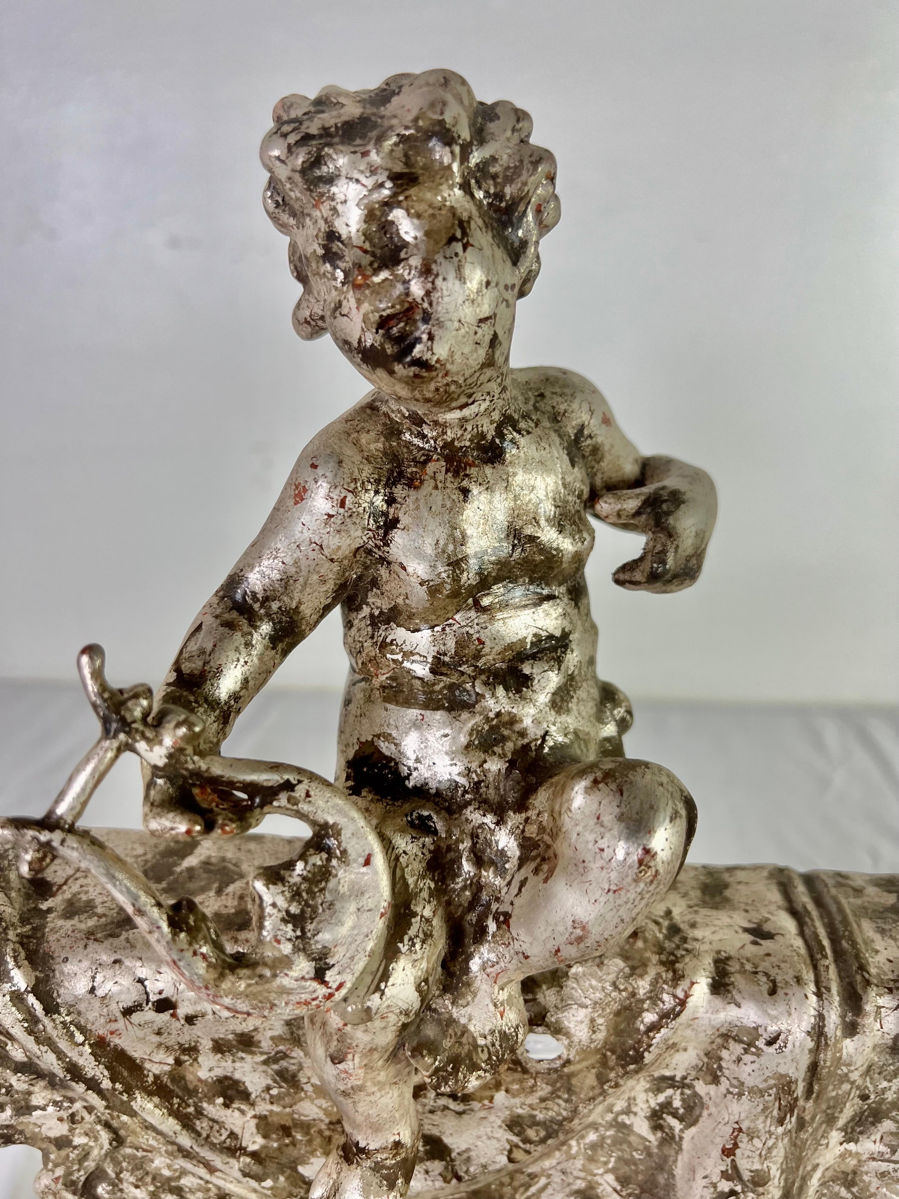 20th Century Pair of French Silvered Gilt Metal Cherubs on Lucite Bases For Sale